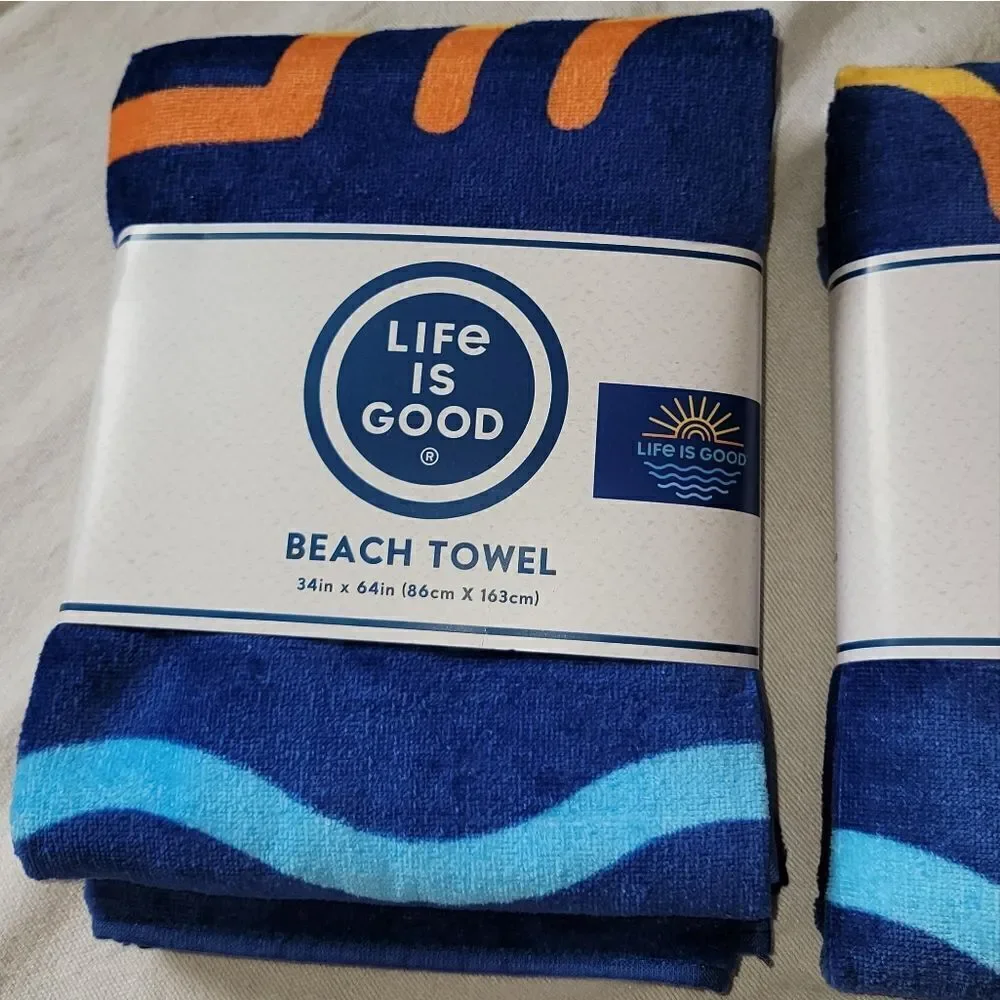 LIFE IS GOOD Large Sunshine Logo Beach Towel ☀️ 2024 ☀️ 34 x 64 inches • New